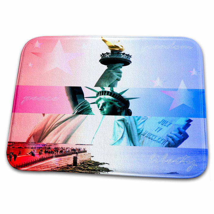 Dish Drying Mat - The Statue of Liberty with red, white and blue s Photos - New York