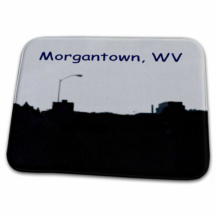 Dish Drying Mat - Black Skyline of the City of Morgantown WV against a Gray Sky sArt Morgantown WV