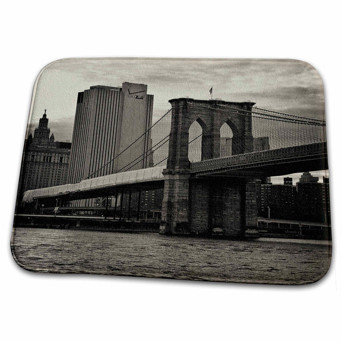 Dish Drying Mat - Brooklyn Bridge, East River, part of NYC skyline in Sepia NYC