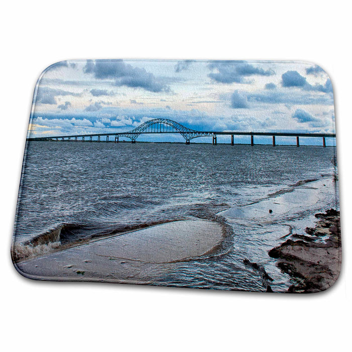 Dish Drying Mat - Robert Moses Causeway bridge going to fire island, sand, water and cloudy sky. Sea Scapes