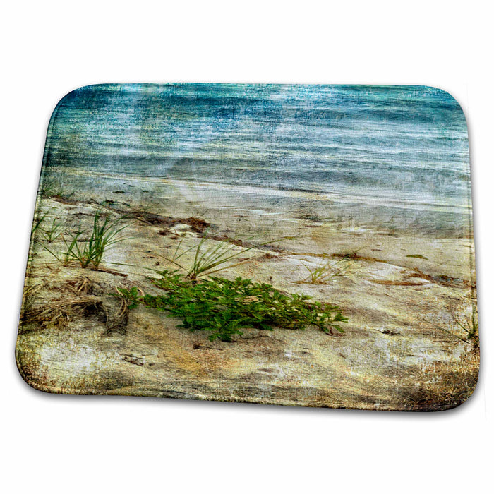 Dish Drying Mat - Beach with texture, sand, water, some green leaves Sea Scapes