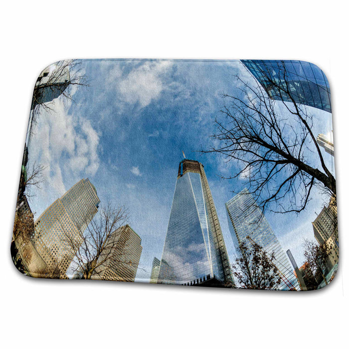 Dish Drying Mat - Looking Up in NYC at the sky, buildings and trees NYC