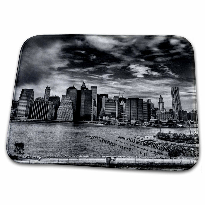 Dish Drying Mat - NYC, black-white, east river, skyline NYC