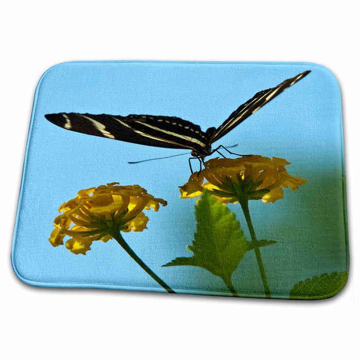 Dish Drying Mat - Butterfly, black and yellow on yellow flower Floral