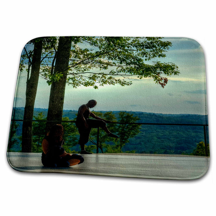 Dish Drying Mat - 2 dancers, on outdoor platform stretching Photography