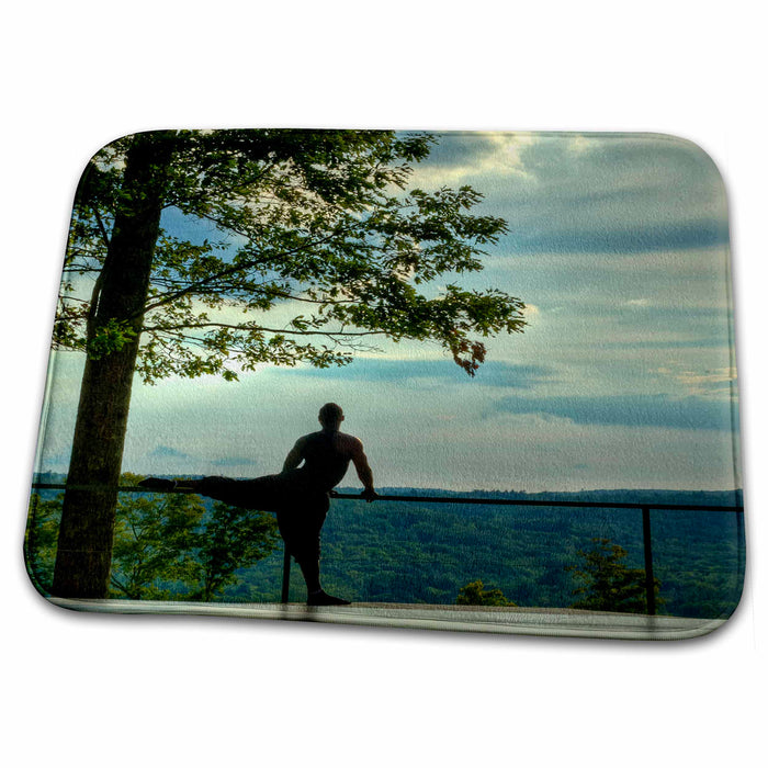 Dish Drying Mat - dancer, on outdoor platform stretching Photography