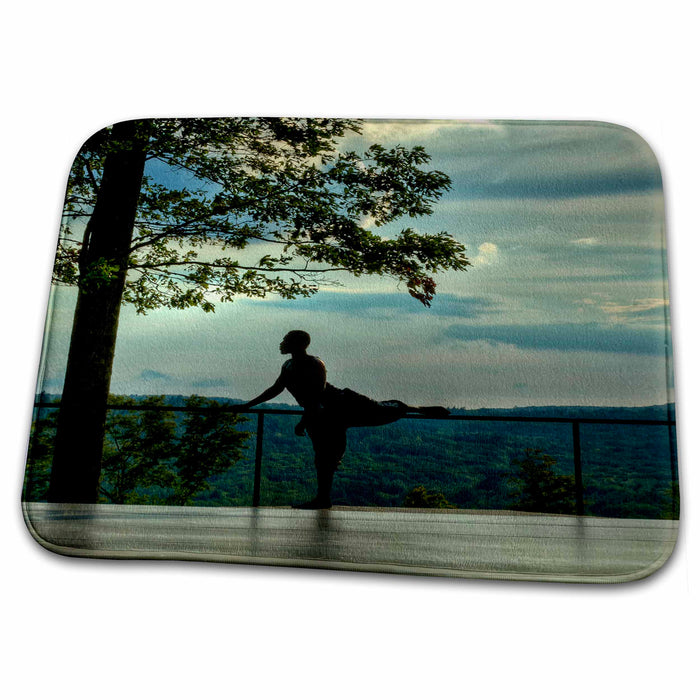 Dish Drying Mat - dancer, on outdoor platform stretching Floral