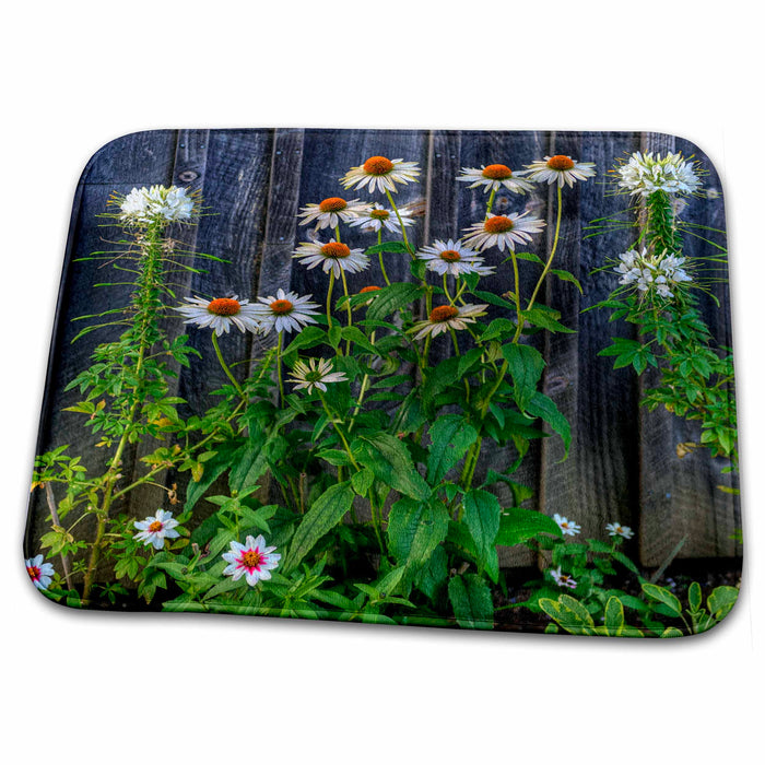 Dish Drying Mat - flowers with wooden fence background Sea Scapes