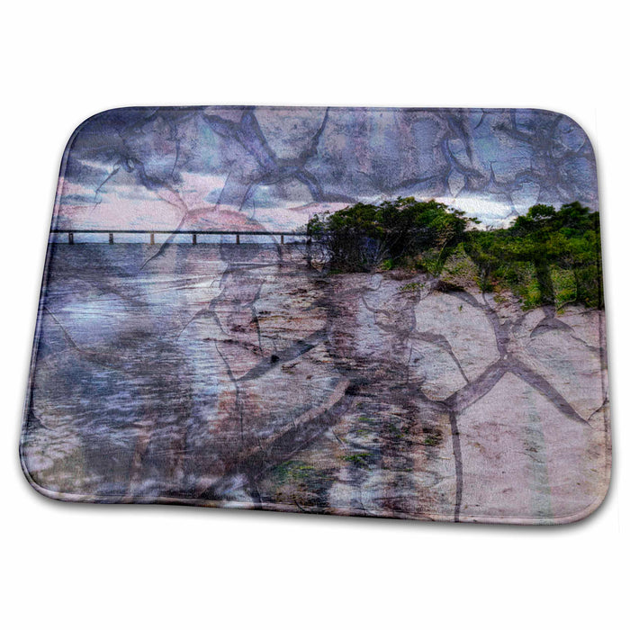 Dish Drying Mat - Bridge near beach, with trees and texture Sea Scapes