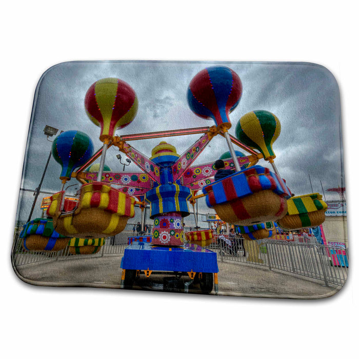 Dish Drying Mat - red, blue, yellow, green ride at amusement park Photography