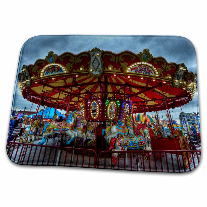 Dish Drying Mat - colorful merry go round at amusement park Sea Scapes