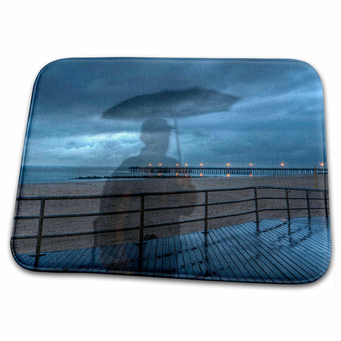 Dish Drying Mat - ghost with umbrella at the beach, boardwalk, lights Photography