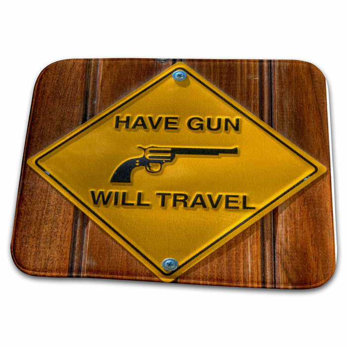 Dish Drying Mat - yellow sign, have gun will travel, Floral