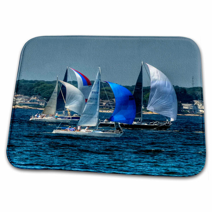 Dish Drying Mat - Several sailboats racing, Sea Scapes