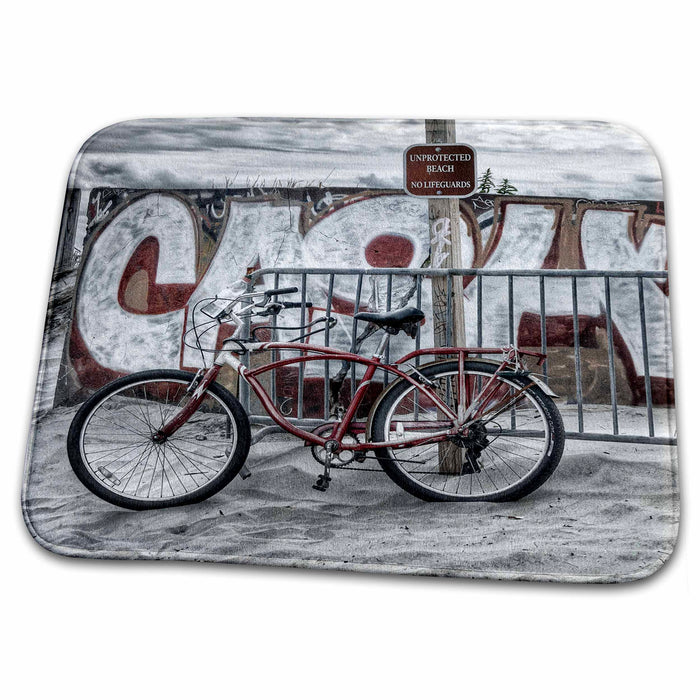 Dish Drying Mat - Red Bicycle on the sand at the beach Sea Scapes