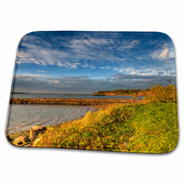 Dish Drying Mat - waters edge with jetties, clouds Sea Scapes