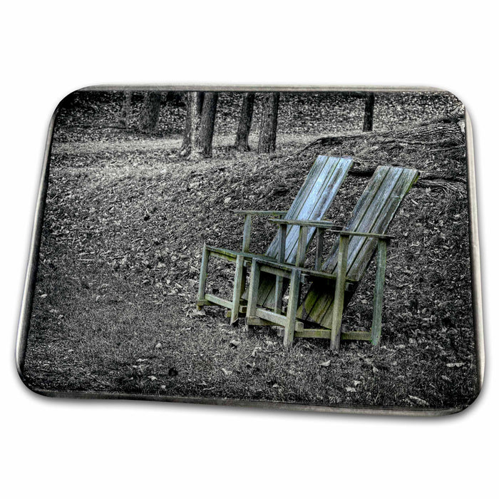 Dish Drying Mat - 2 wooden chairs, faded color in park Photography