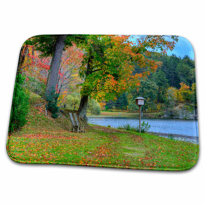 Dish Drying Mat - fall colors on trees near a lake Photography