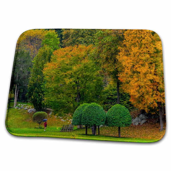 Dish Drying Mat - grouping of 3 green umbrella trees surrounded by larger orange trees Photography