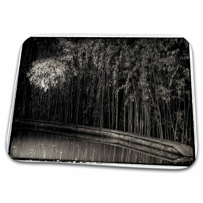 Dish Drying Mat - bamboo lines pond in sepia Photography