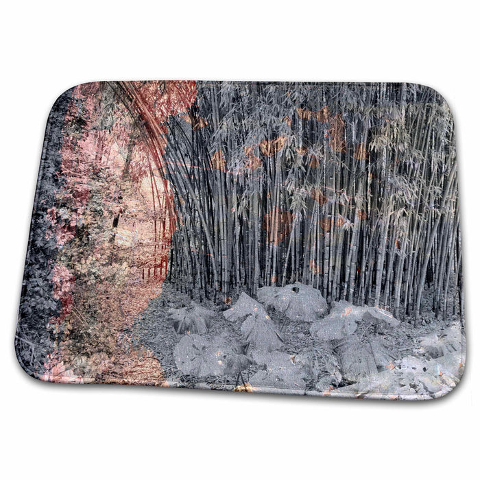 Dish Drying Mat - bamboo and leaves with pink, gray textures Photography