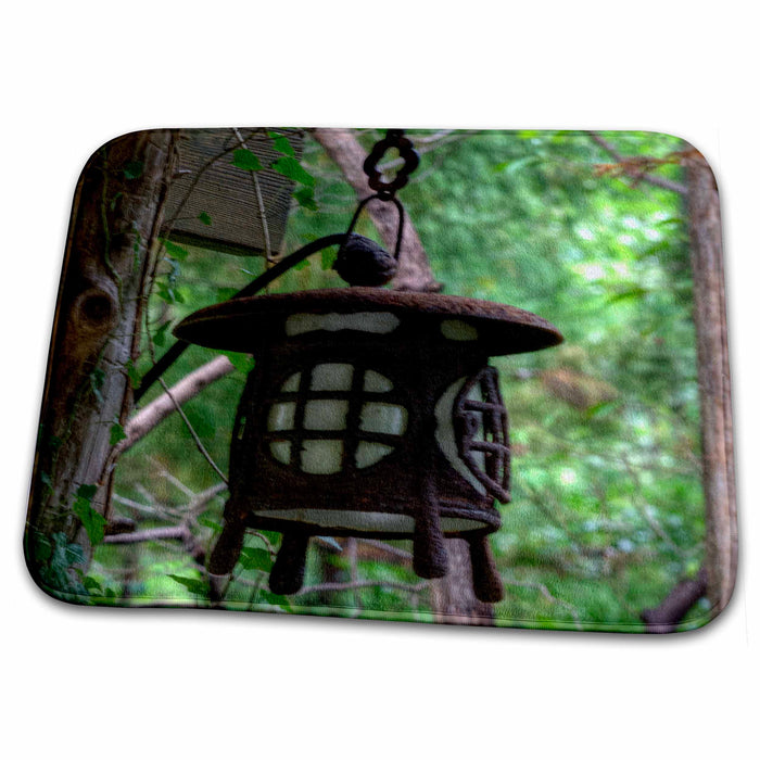 Dish Drying Mat - Japanese lantern hanging, green trees in background Photography