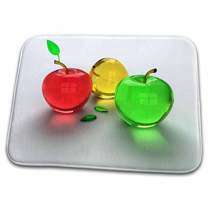 Dish Drying Mat - Glass Apples In Red Yellow n Green Decorative