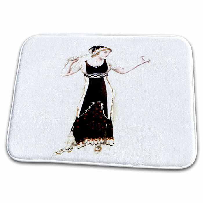 Dish Drying Mat - 1912 Art Deco Basket Drawing Of Fashionable Lady.jpg Art Deco and Nouveau