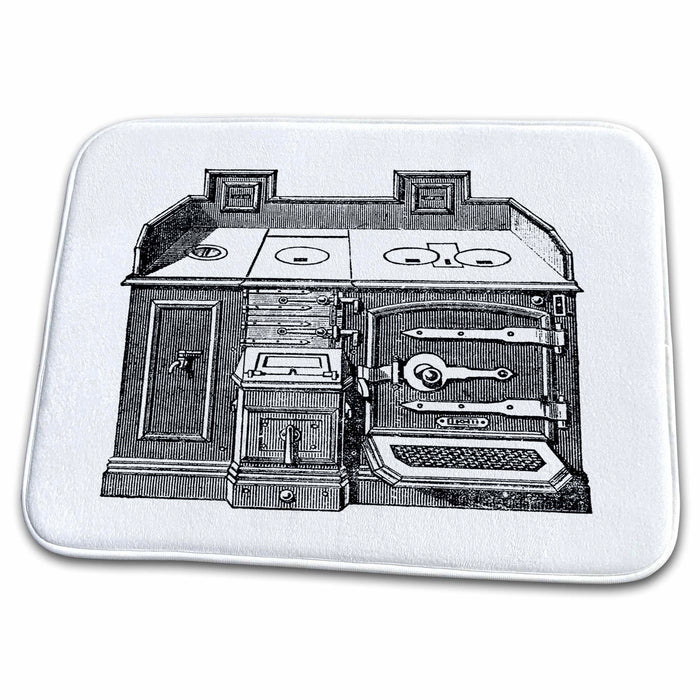 Dish Drying Mat - Black n White Drawing Of Vintage Stove.jpg Vintage