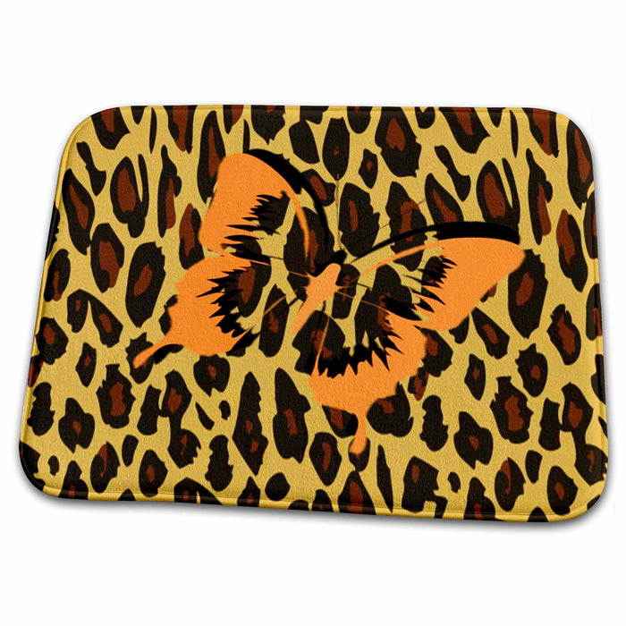 Dish Drying Mat - Trendy Orange Butterfly On Cheetah Coat.jpg Décor II