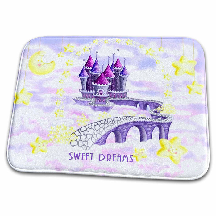 Dish Drying Mat - Yellow Stars n Violet Castle With Words Sweet Dreams Cartoon.jpg Childrens Art II