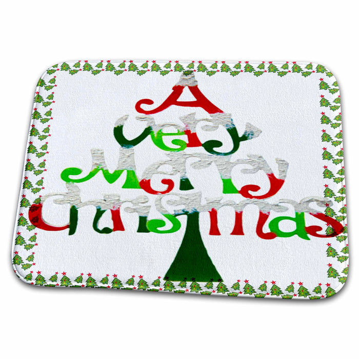 Dish Drying Mat - Merry Christmas Word Tree Christmas