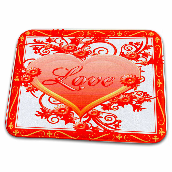 Dish Drying Mat - Pretty Red Heart Art Love