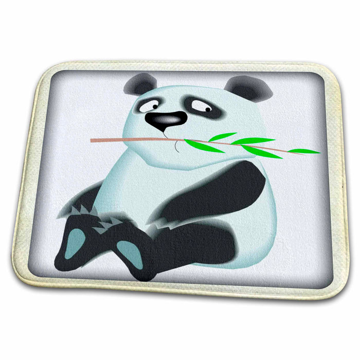 Dish Drying Mat - Adorable Panda with a bamboo shoot Animals