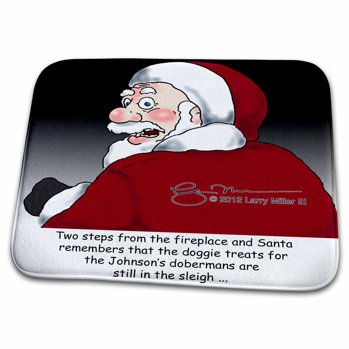 Dish Drying Mat - Larry Miller Santas Doberman Surprise s Cartoon Days of Christmas TCDC