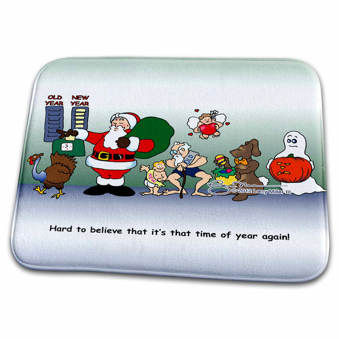 Dish Drying Mat - Larry Miller Santa Ushers in the New Year s Cartoon Days of Christmas TCDC