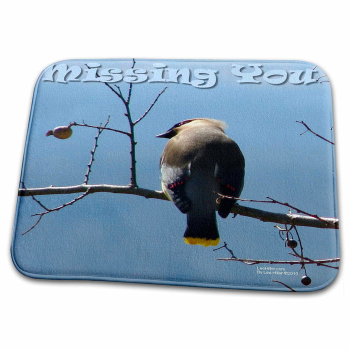 Dish Drying Mat - Missing You - Cedar Waxwing and Berry Photography Photo Messages