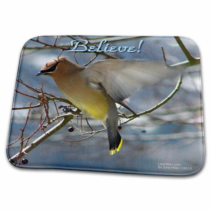 Dish Drying Mat - Believe - Cedar Waxwing In Flight Photography Photo Messages