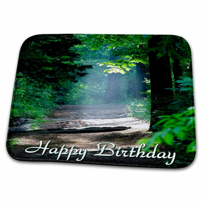 Dish Drying Mat - Happy Birthday - Sunlight on the Forest Trail Photography Photo Messages