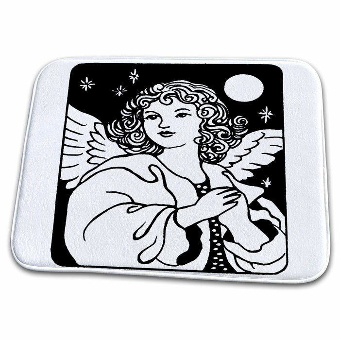 Dish Drying Mat - Angel in Black and White Christmas