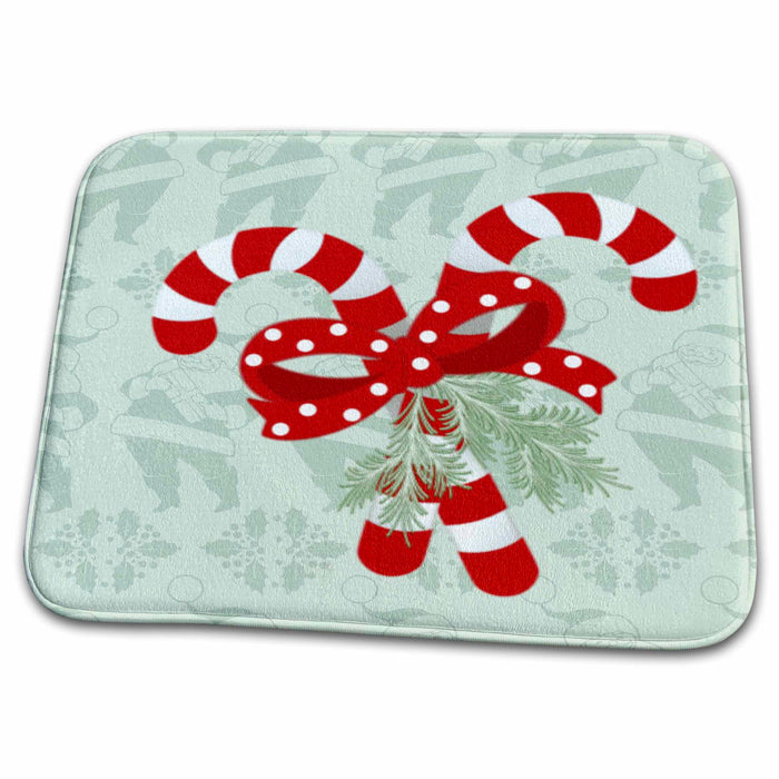 Dish Drying Mat - Bright Peppermint Sticks Christmas