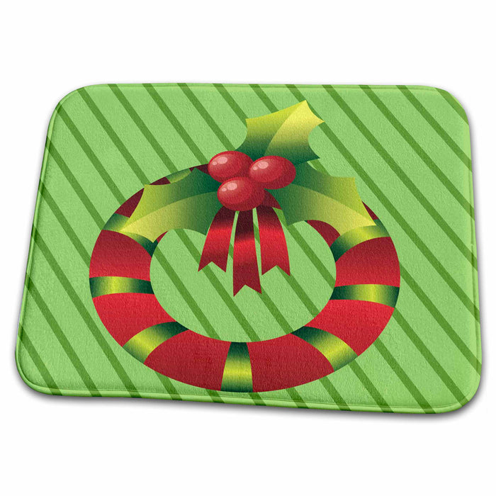 Dish Drying Mat - Bright Christmas Wreath With Ribbon Christmas