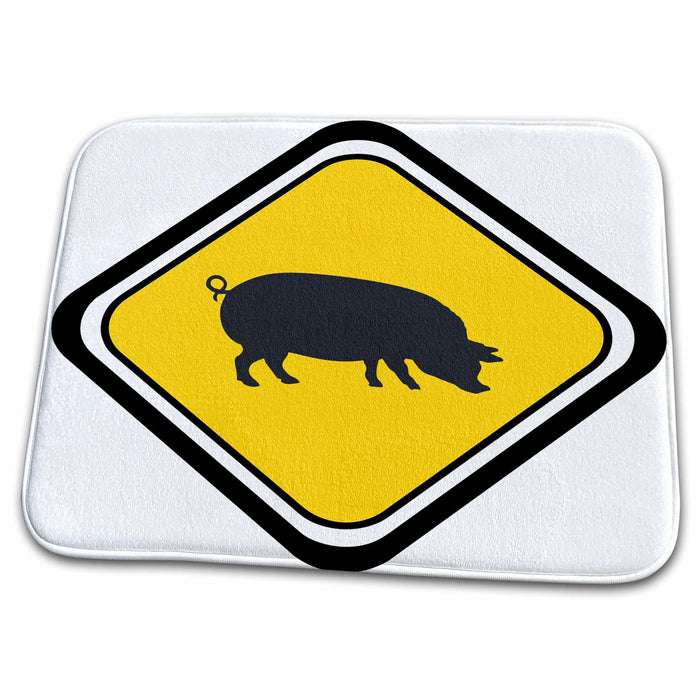 Dish Drying Mat - Caution Pig Crossing Animals