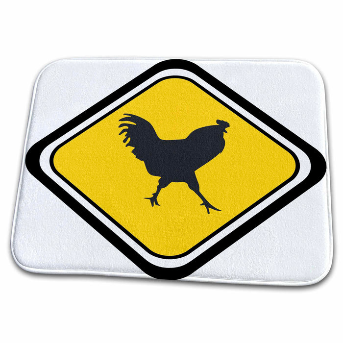 Dish Drying Mat - Caution Chicken Crossing Animals