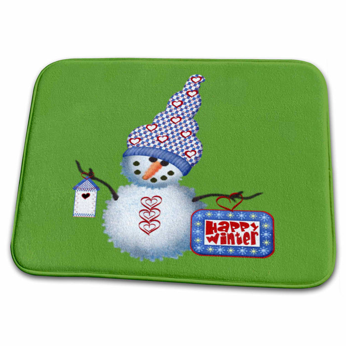 Dish Drying Mat - Happy Winter Snowman Winter