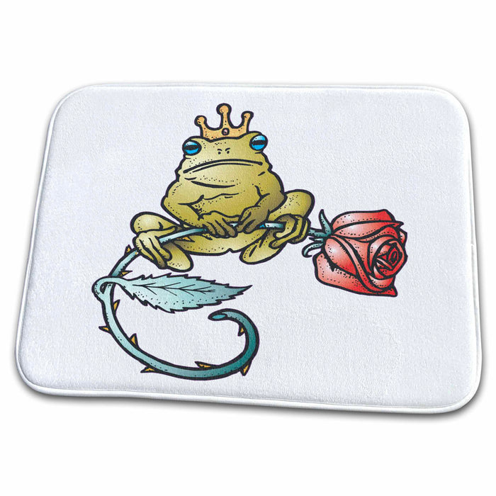 Dish Drying Mat - King Frog With a Rose Animals