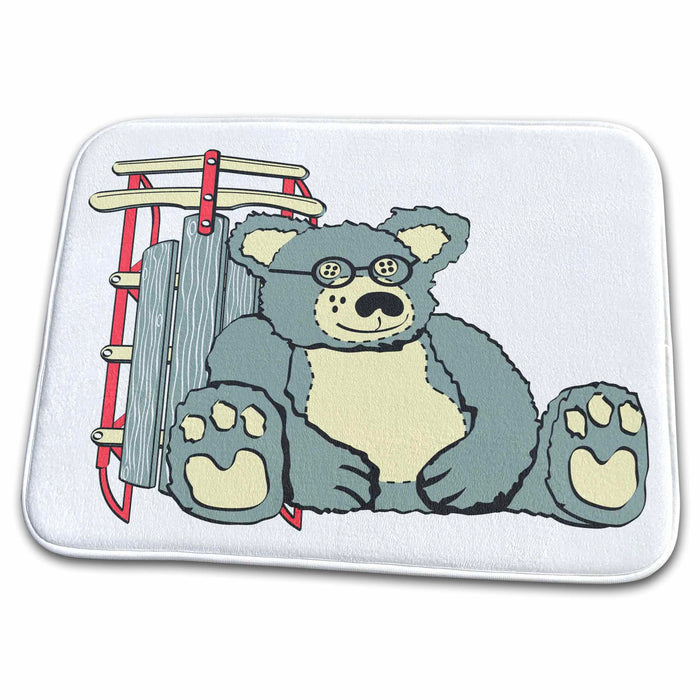 Dish Drying Mat - Retro Bear and Sled Animals