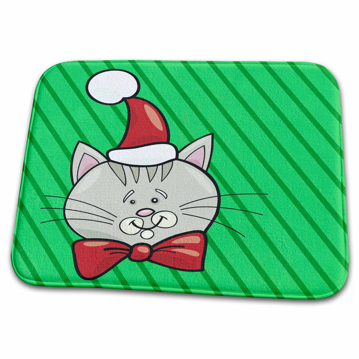 Dish Drying Mat - Santa Cat With Bow Christmas