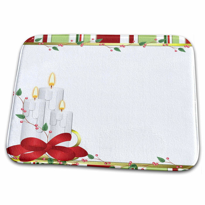 Dish Drying Mat - Stripes and a Christmas Candle Christmas