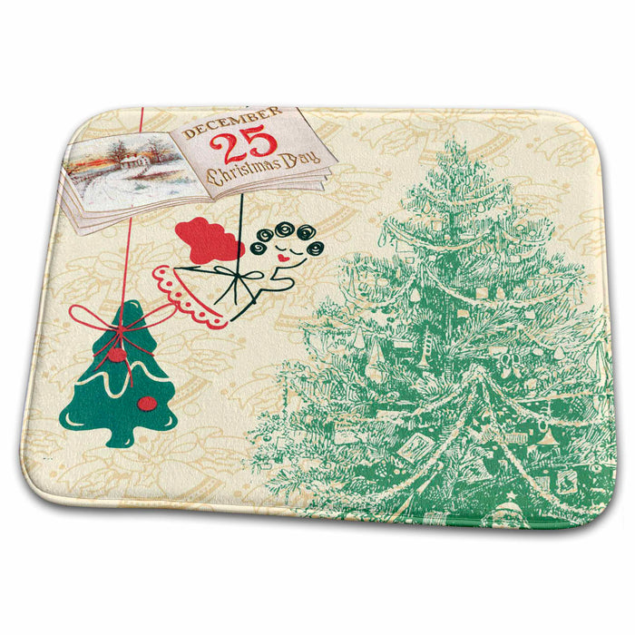 Dish Drying Mat - Christmas Collage with Tree and Ornaments Christmas